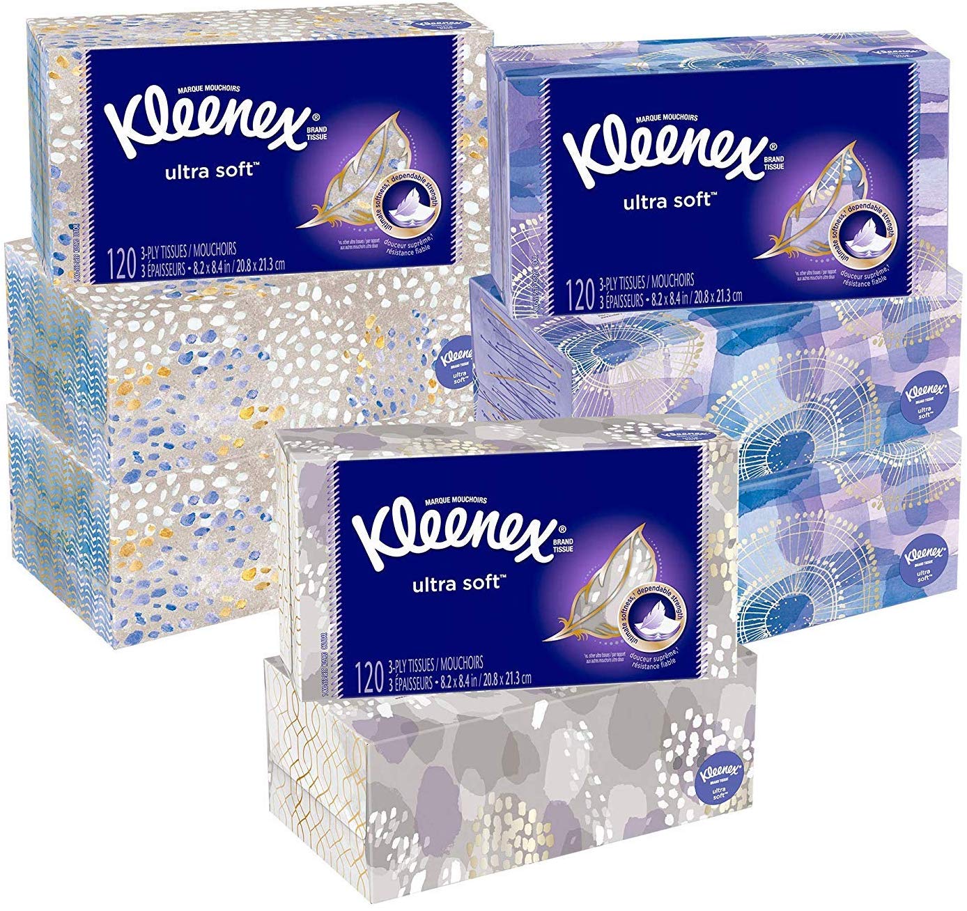 Kleenex Ultra Soft Facial Tissues, 8 Flat Boxes, 120 Tissues per Box (960 Tissues Total)