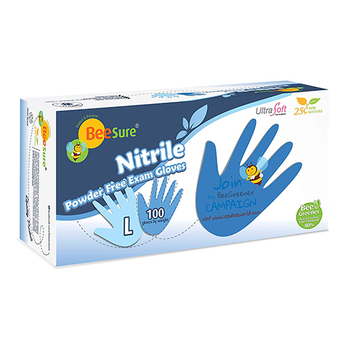 BeeSure BE1118 Nitrile Powder Free Exam Gloves, Large (Pack of 100)