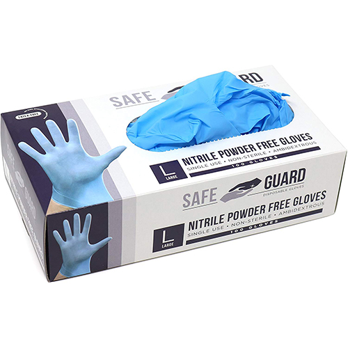 Safeguard Nitrile Disposable Gloves, Powder Free, Food Grade Gloves, Latex Free, 100 Pc. Dispenser Pack, X-Large Size, Blue