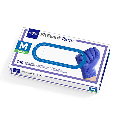 Medline FitGuard Touch Nitrile, Latex Free, Powder Free, Exam Gloves, Blue, Medium