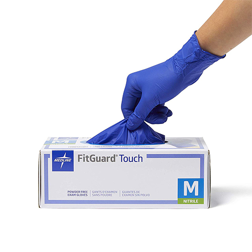 Medline FitGuard Touch Nitrile, Latex Free, Powder Free, Exam Gloves, Blue, Medium