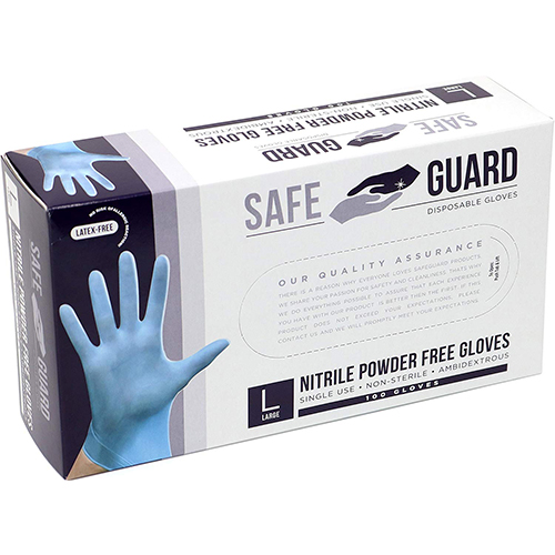 Safeguard Nitrile Disposable Gloves, Powder Free, Food Grade Gloves, Latex Free, 100 Pc. Dispenser Pack, X-Large Size, Blue