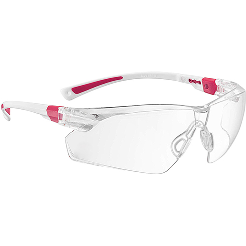 Safety Glasses with Clear Anti Fog Scratch Resistant Wrap-Around Lenses and No-Slip Grips, UV Protection. Adjustable, White & Pink Frames