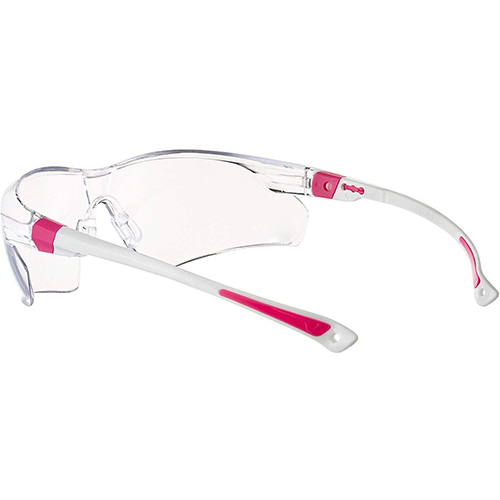 Safety Glasses with Clear Anti Fog Scratch Resistant Wrap-Around Lenses and No-Slip Grips, UV Protection. Adjustable, White &amp; Pink Frames