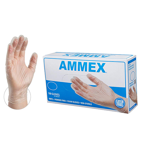AMMEX Medical Clear Vinyl Gloves - 4 mil, Latex Free, Powder Free, Disposable, Non-Sterile, Large, VPF66100-BX, Box of 100